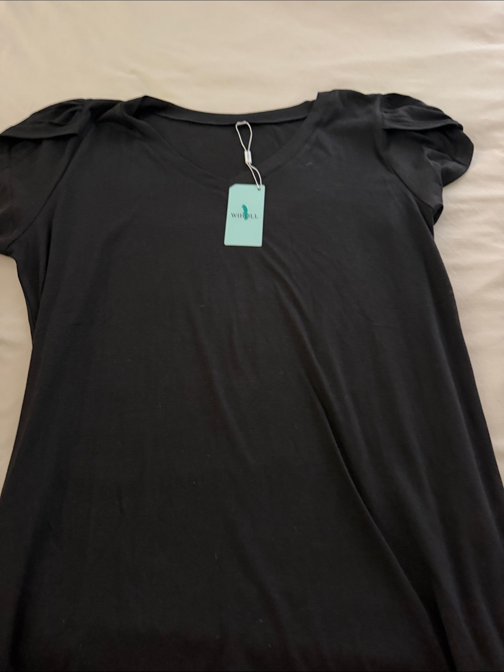 Women's Black V-Neck Short Sleeve Tee by White Doll